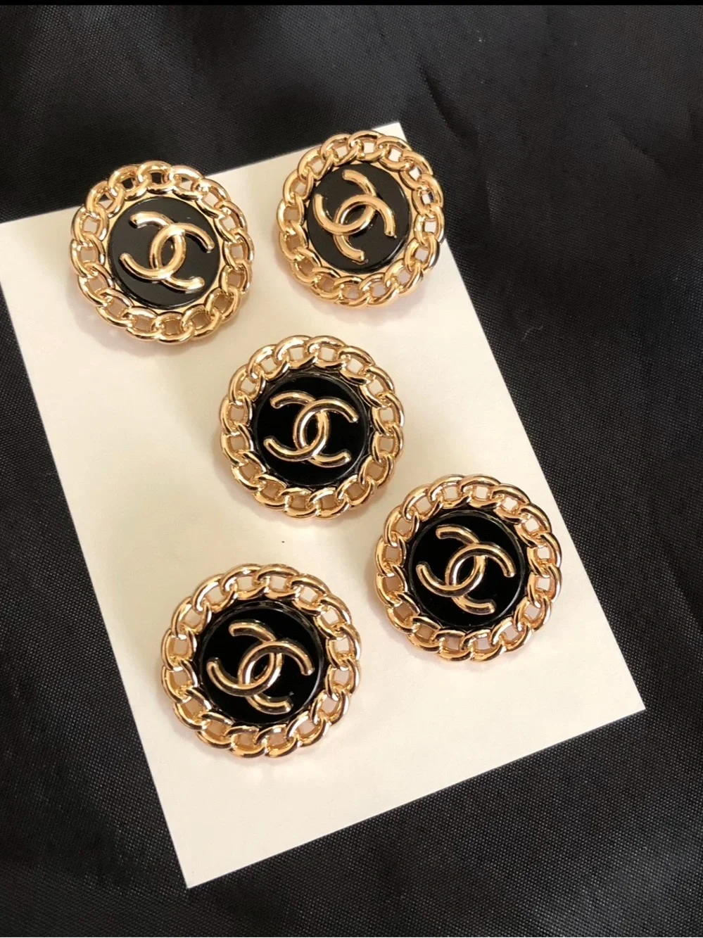 Gold and Black Logo Chain-Trim Buttons Set of 5